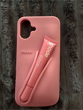 RHODE Pink Silicone iPhone Case with Matching Pink Lip Tube Accessory